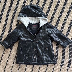 Catimini Black Hooded Raincoat with Glossy Finish